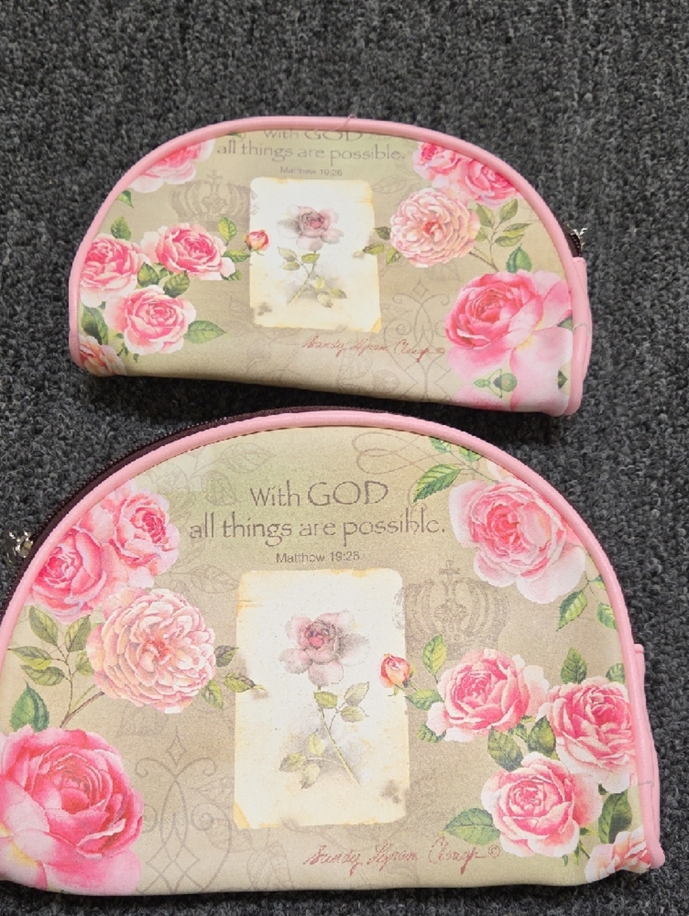 Floral Scripture Cosmetic Bag - Pink Roses - Picture 2 of 5